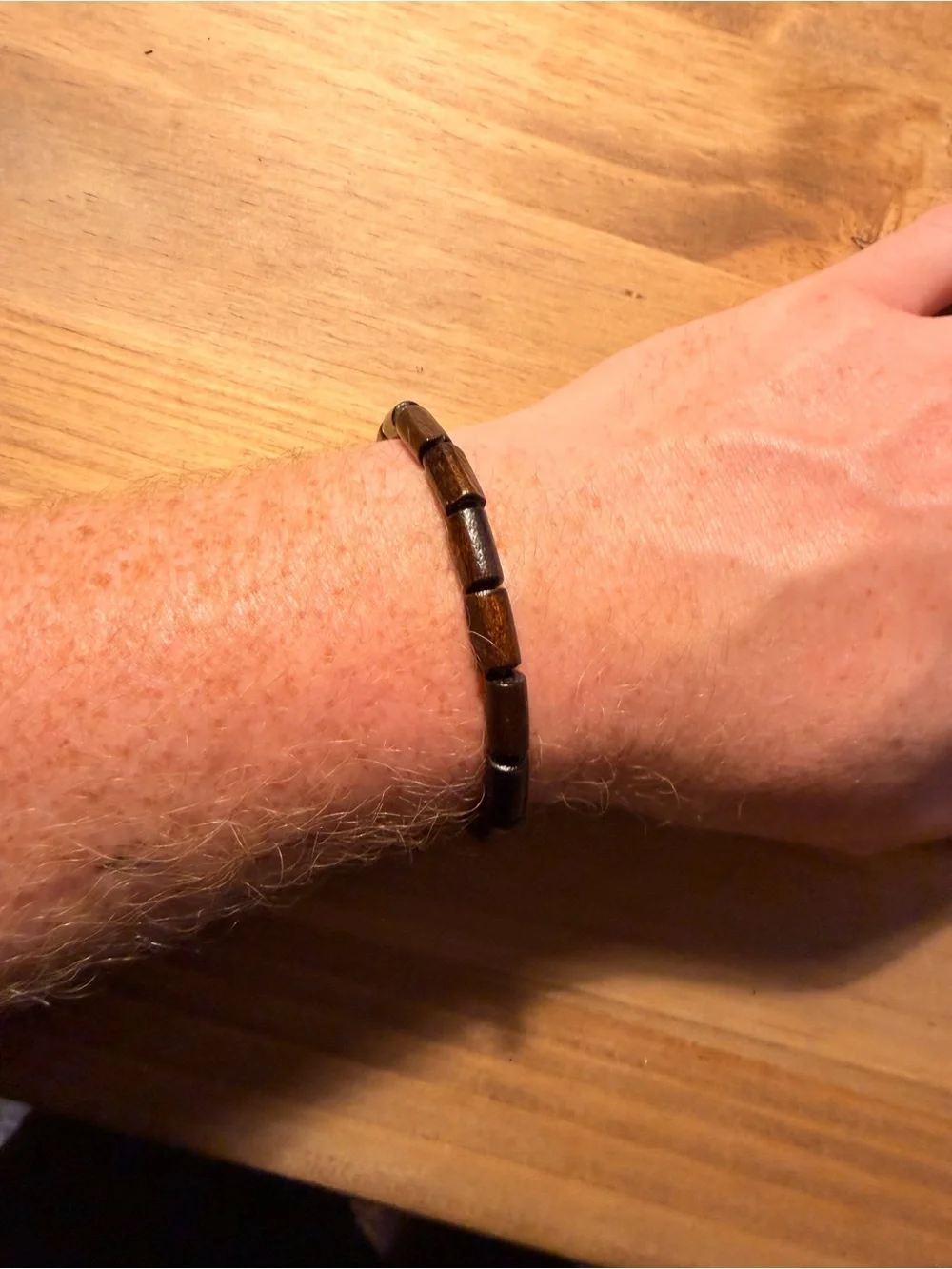 Brown Wood Beaded Stretch Bracelet